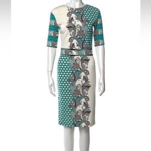 Etro Teal Ivory Paisley Print Dress (16)